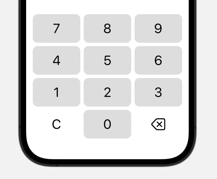 Calculator keypad with rounded gray number buttons built using CalculatorButtonStyle